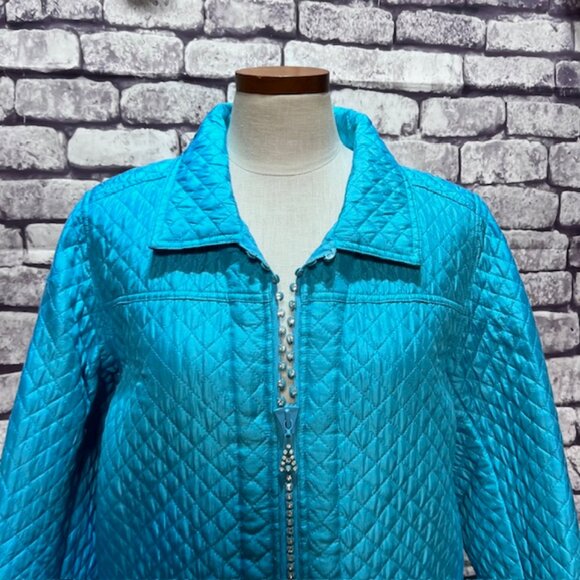 Quacker Factory Aqua Long Sleeve Quilted Jacket Size L - Picture 2 of 8